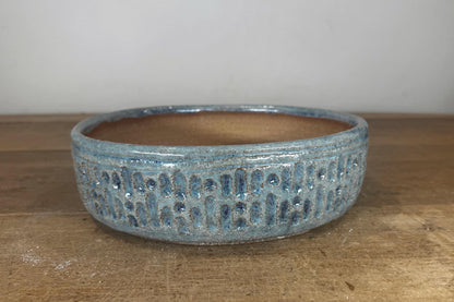 Round 24cm Blue Glazed Stoneware Bonsai Pot