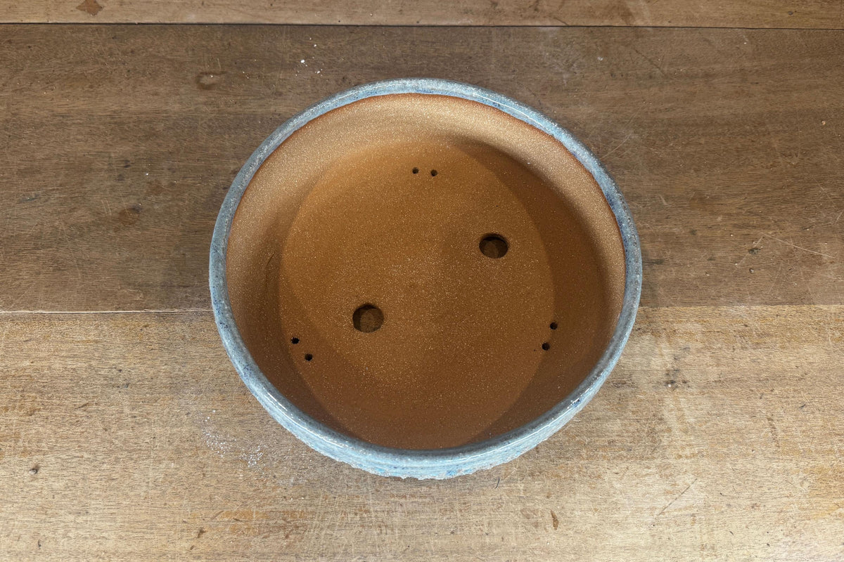 Round 24cm Blue Glazed Stoneware Bonsai Pot