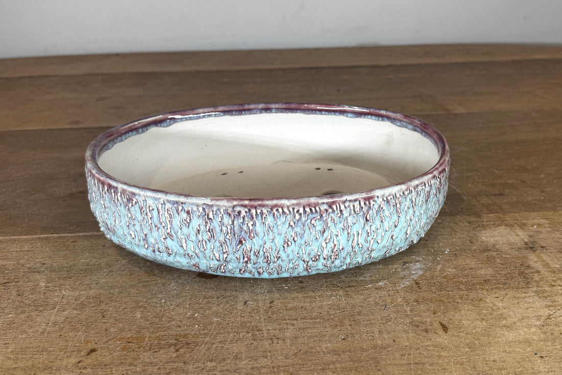 Oval 26cm Maroon and Blue Glazed Stoneware Bonsai Pot